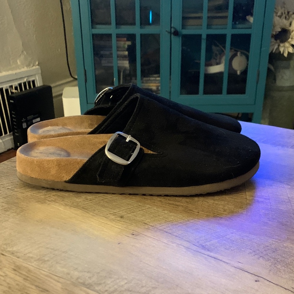 Time and Tru Black Mules with Buckle